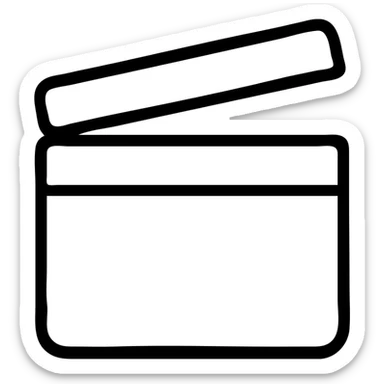 Ultra simplified movie clapper board with two simple rectangles and a diagonal line sticker