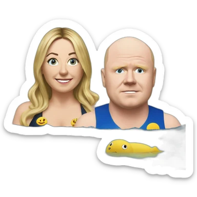 Victoria Coren-Mitchell and Phil Mitchell swimming in custard sticker