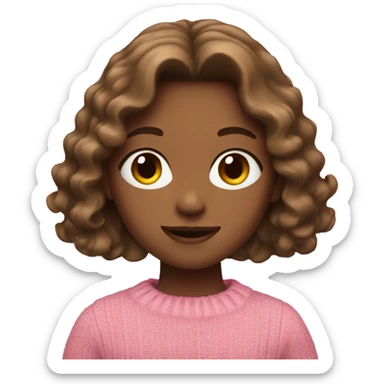 A girl with wavy slightly brown hair in a pink sweater sticker