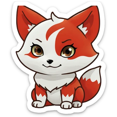red white Chibi baby cute kitsune  sticker