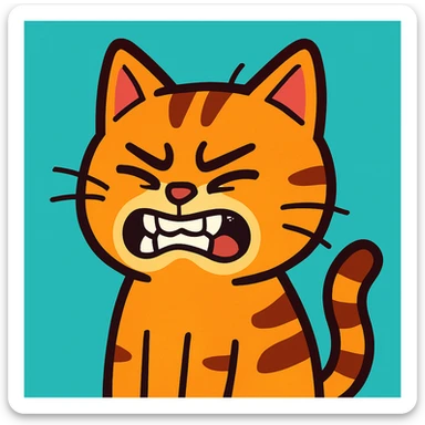 funny cartoon cat making a grimace as if something strange is in its mouth, cute style, vibrant toon style sticker