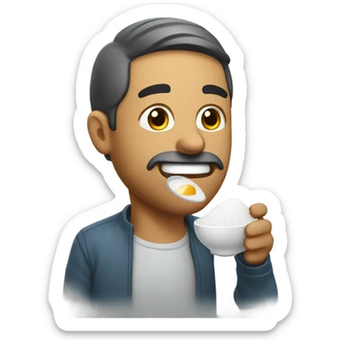 Man eating a tablespoon of salt but gets it on his mouth sticker