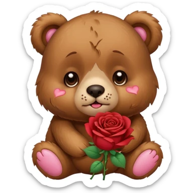 Cute bear with crying  puppy eyes holding roses with this  sticker
