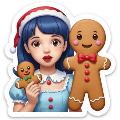 Melanie Martinez eating a ginger bread man sticker