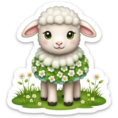 Little lamb wearing flower dress sticker