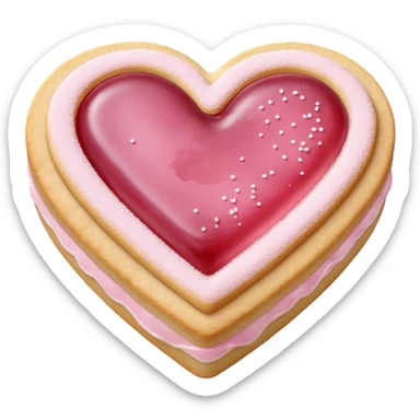 Realistic shortbread cookie in the shape of a heart with pale pink jelly middle filling and sprinkled powder sugar on top. sticker