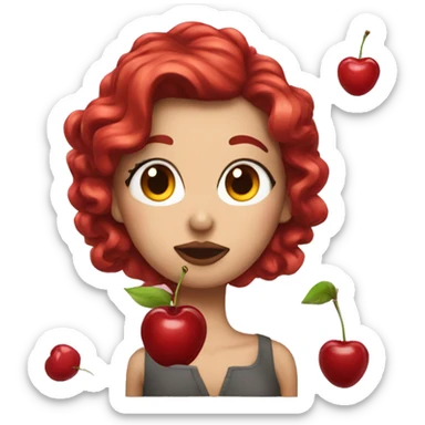 Woman with cherry hair sending a kiss sticker