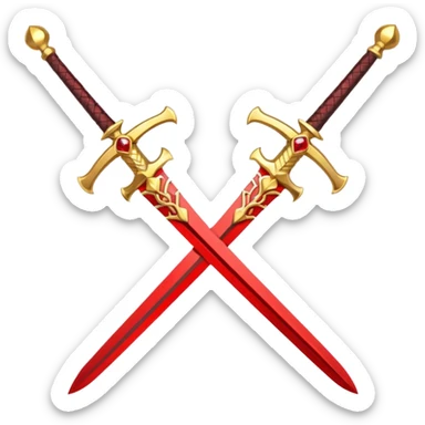 Golden fiery royal two crossed swrods with red gem and golden blade sticker