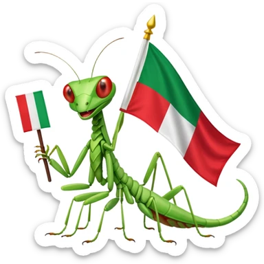 A happy praying mantis holding and a Italian and Myanmar flag  sticker