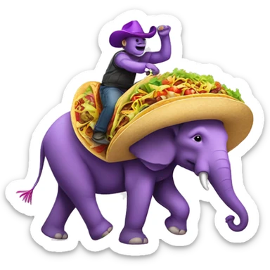 One purple elephant riding on a taco sticker