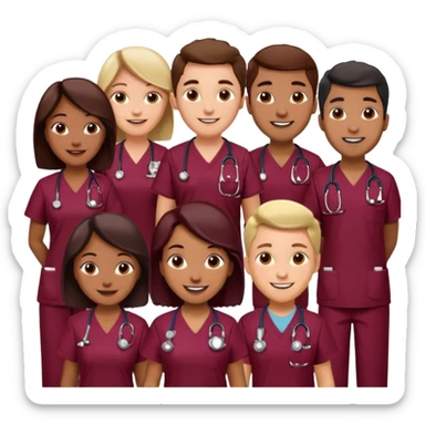 Create Happy & celebrating team faces for a hospital with a newborn saved with dress color as dark maroom sticker