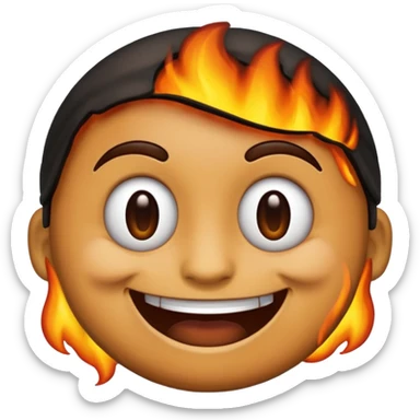 A emoji with half of his face burnt with the emoji having a big grin sticker