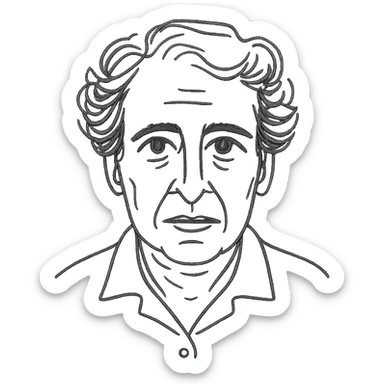 a hand drawn black outline portrait of Hannah Arendt with similar size eyes sticker