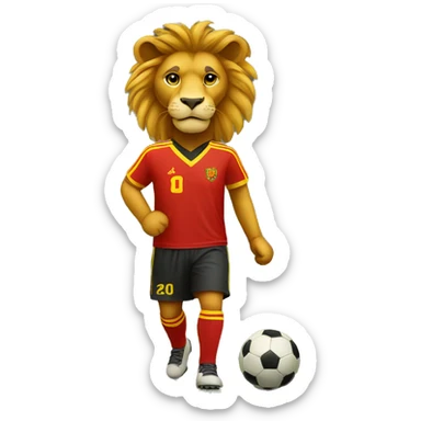 A lion wearing a yellow and red soccer uniform sticker