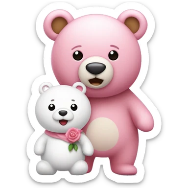 Deux nounours, un blanc , l'autre rose qui chante devant une foule  sticker