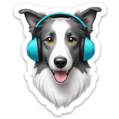 gray and white border collie wearing headphones sire profile sticker