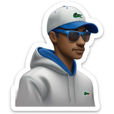 Guy using lacoste hoodie and Nike cap and oakley juliet sticker