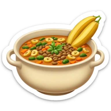 lentil soup with pieces of plantain and mixed vegetables in a warm bowl sticker