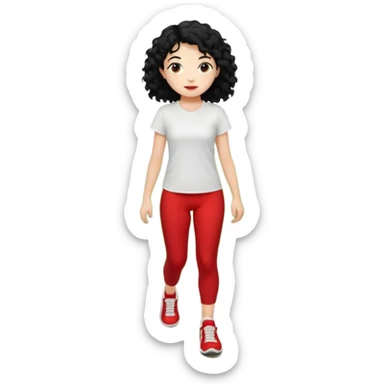 generate a pretty bratz fair skinned girl with curly black hair wearing a white tshirt trekking on a hill with red sneakers on and black leggings.  Put a hill behind her sticker