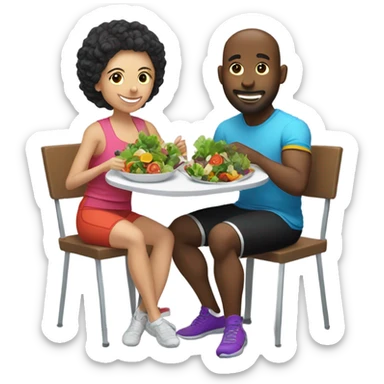 emoji Sporty white couple, man and woman in sportswear, sitting at Christmas holiday dinner table only salads sticker