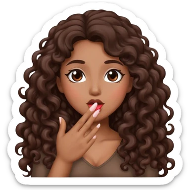 Brown woman with dark brown long curly hair blowing a kiss  sticker