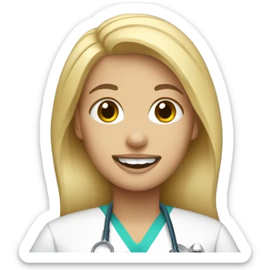 Blonde haired woman wearing dentist scrubs  sticker