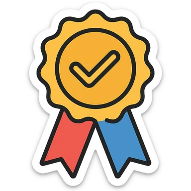 vector icon of a gold seal of trust badge with colorful elements, elegant and minimalist flat design, isolated on white background, award badge style, 2D flat vector, trending icon look, soft shadows, no text, perfect for commercial use sticker