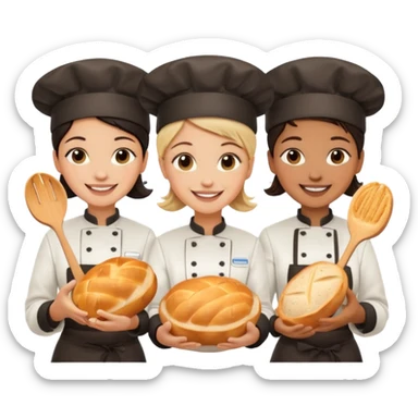 Work team of chefs and waitresses with sourdough breads sticker