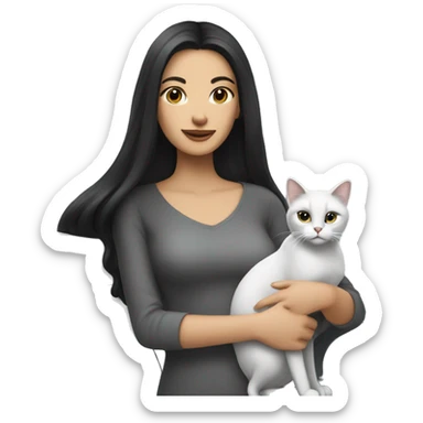 Women with Long Black hair with a Little white grey cat and a bigger grey car sticker
