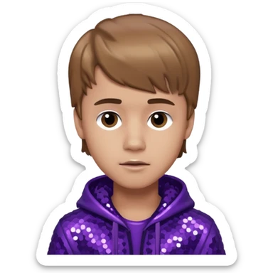 Justin Bieber with light brown hair, dark purple sequin outfit sticker