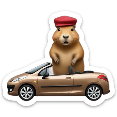 capybara with a beret driving a peugeot 207 coupé cabriolet sticker