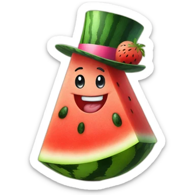 Happy Watermelon slice wearing a top hat sticker