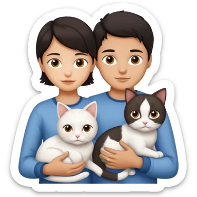 Ragazzo moro e ragazza mora che hanno un gatto bianco  sticker