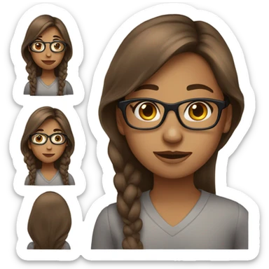 girl with brown long hair, with classes and with hoop earing sticker