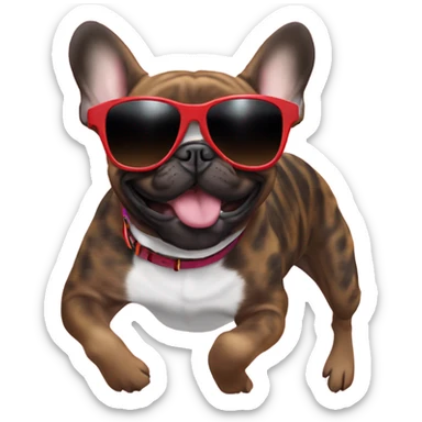 Brindle frenchie jumping in stunner shades sticker