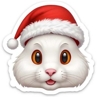 white rabbit with ears in a christmas hat sticker