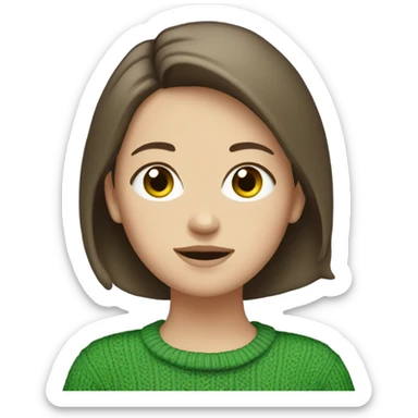 white girl with short brunette hair and a green sweater on sticker