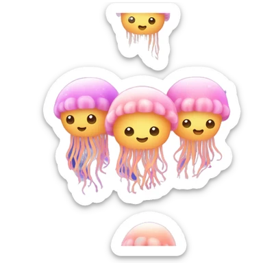 Kawaii rainbow pastel family of jellyfish  in neon snow globe  sticker