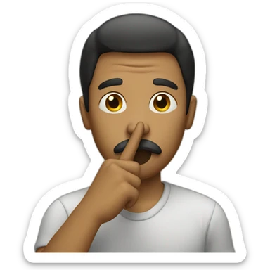 A guy with his finger in his mouth making the silence sign sticker