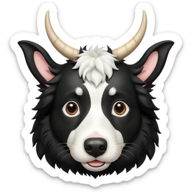 A black and white border collie with cow's horns. sticker
