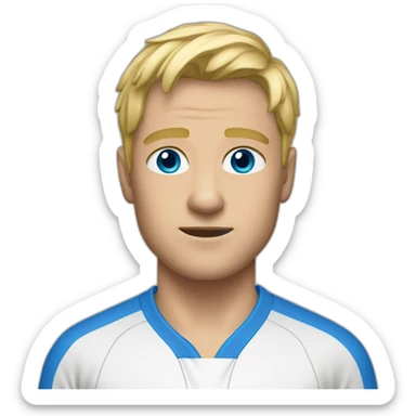 Men, blond hair, blue eyes, with a tracksuit sticker