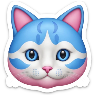 un emoji de lacara de un gato azul con rosa sorprendido sticker