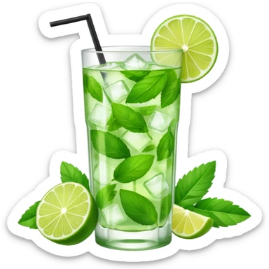 Mojito – tall glass with lime, mint leaves, and ice sticker