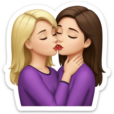blond girl kissing brunette girls neck sticker