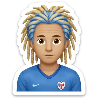 blonde dreadlocks man with blue jersey sticker