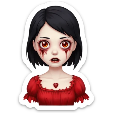 zombie girl with black hair, red dress sticker