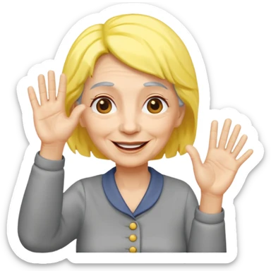 old woman with gray and yellow hair smiling and waving her hand  sticker