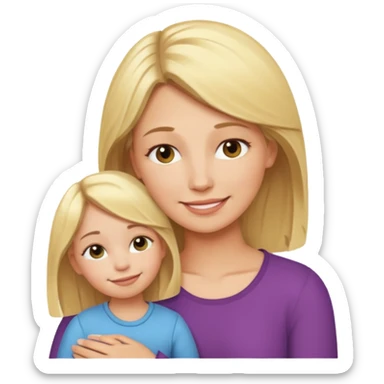 Blondt hår, trøtt mamma, jente, veldig blid sticker