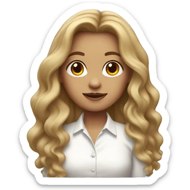 Girl with long dark blonde wavy hair and white shirt sticker