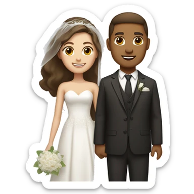 Bride and groom with brown hair, brown eyes, and light tan skin sticker